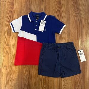 Polo Ralph Lauren Boy’s Color-block Cotton Mesh Polo Shirt and Shorts, Size 3/3T